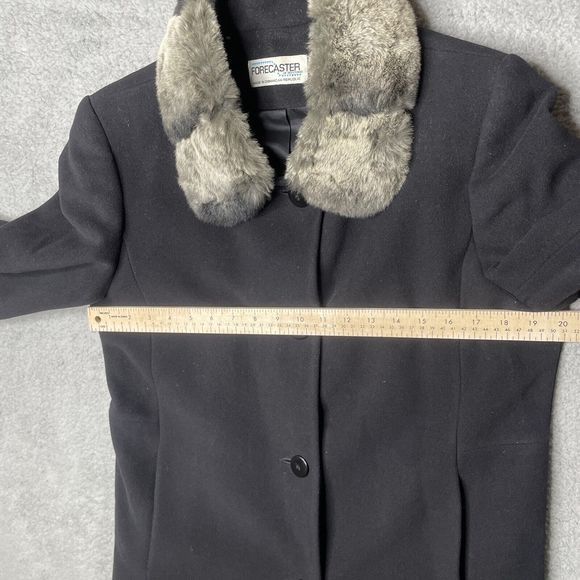 Wool Coat Womens 8 Black Lambswool Blend Fur Collar Forecaster of Boston Topcoat - Picture 9 of 15